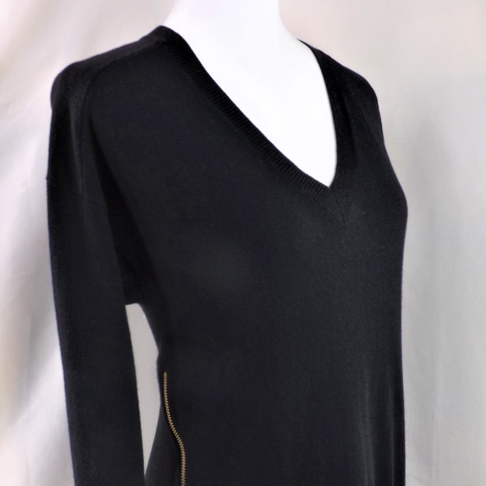 MICHAEL Michael Kors Brown Cotton w Angora Side Zippers V-Neck Sweater Top M - Picture 7 of 15